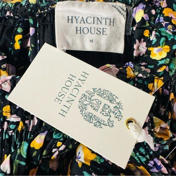 Hyacinth House | NEW Black Multi Floral Smocked Samantha Midi Dress Size M