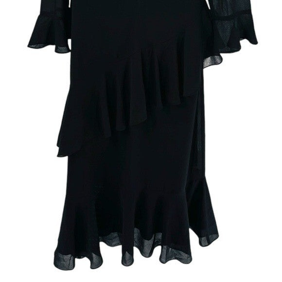 Tuckernuck NEW Black Sasha Long Sleeve Formal Ruffle Party Midi Dress Size XS