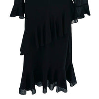 Tuckernuck NEW Black Sasha Long Sleeve Formal Ruffle Party Midi Dress Size XS