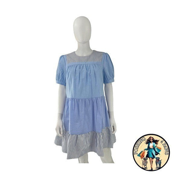Tuckernuck English Factory NEW Blue Tiered Quinn Relaxed Fit Mini Dress Size S