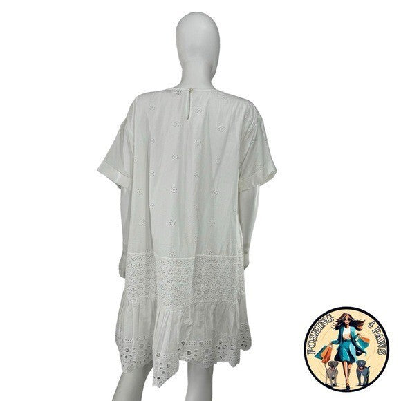 Sea New York NEW White Elysse Embroidery Oversized Short Sleeve Tunic Size Large