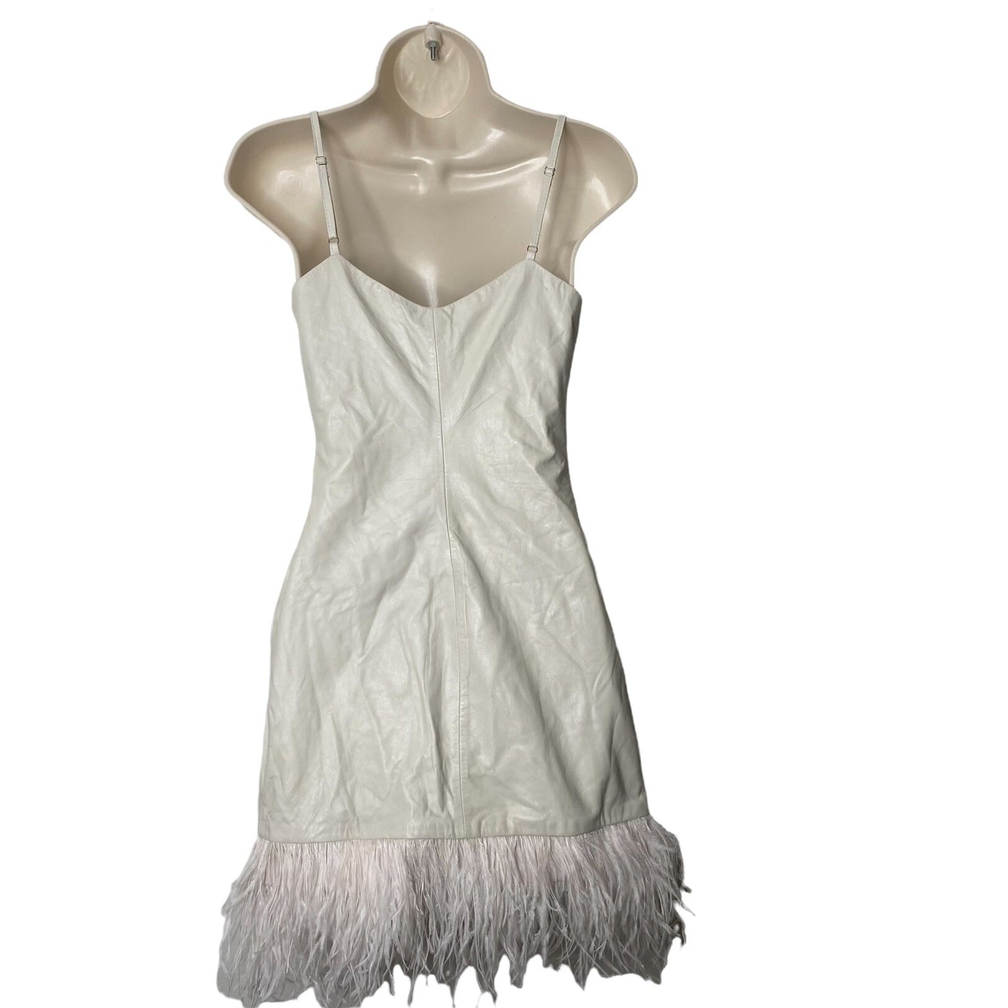 LAMARQUE | NWT Abella Leather feather Party Mini Dress in Bone Ivory Size XXS