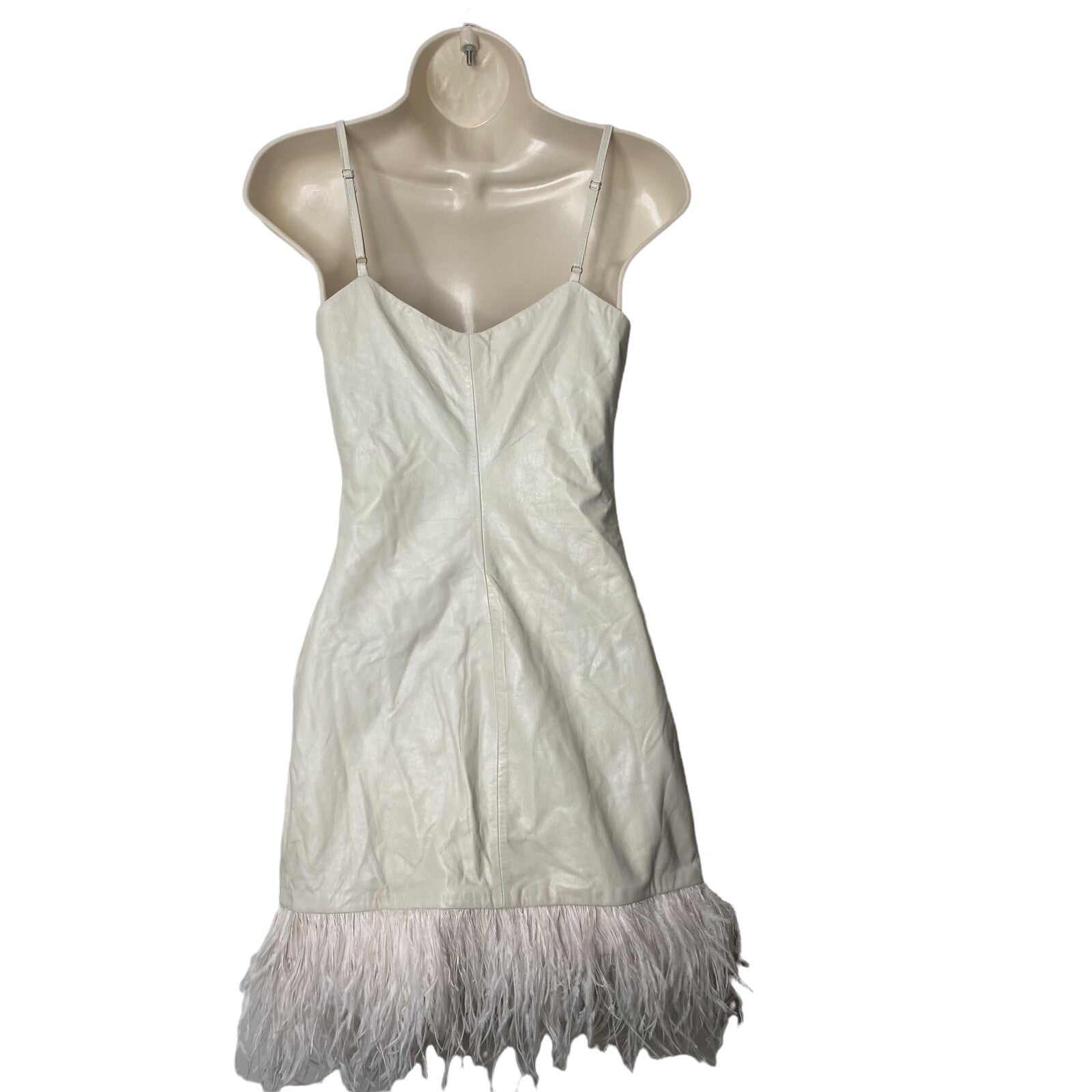 LAMARQUE | NWT Abella Leather feather Party Mini Dress in Bone Ivory Size XXS