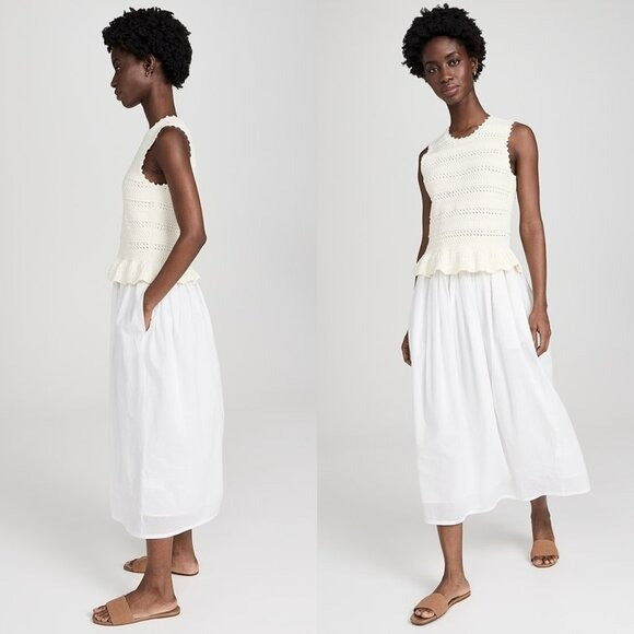 Banjanan NEW Heather Ivory Crochet Mixed Media Sleeveless Midi Dress Size M