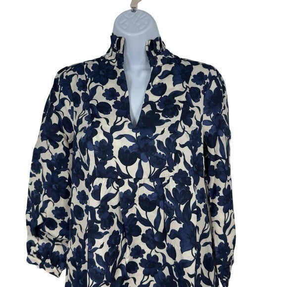Tuckernuck NEW Blue Poppy Palmerston Drop Waist Long Sleeve Mini Dress Size XXS