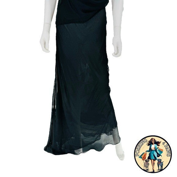 Christopher Esber Silk Formal Sheer Draped Cowl Tank Maxi Dress in Black Size 6