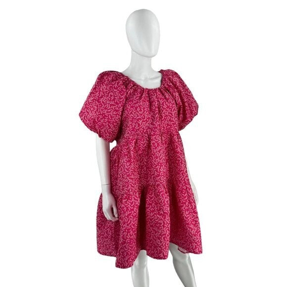 Hyacinth House NEW Textured Fuschia Belinda Pink Babydoll Mini Dress Size L