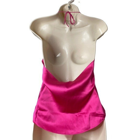 SER.O.YA | NWT Rachel Silk Satin Halter Camisole Top in Fuschia Purple Size M