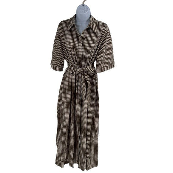 Pomander Place NEW Brown Gingham Seersucker Zacara Maxi Dress Size XL
