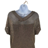 Tuckernuck Bronze Metallic Knit Mesh V Neck Short Sleeve Midi Dress Size L