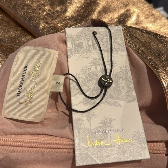 Tuckernuck x India Hicks NEW Gold Metallic London A Line Midi Skirt Size 2
