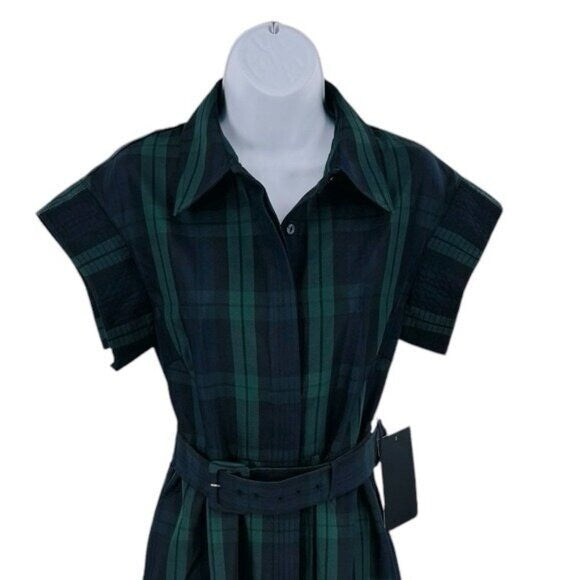 Tuckernuck NEW Blackwatch Chloe Plaid Navy Green Classic Midi Dress Size M