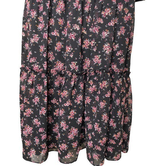 1. STATE | NWT Long Sleeve Midi Dress in Gold Foil Floral Chiffon Size 2/S