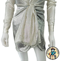 Redemption for FWRD Long Sleeve Metallic Deep V Party Dress in Silver Size XS