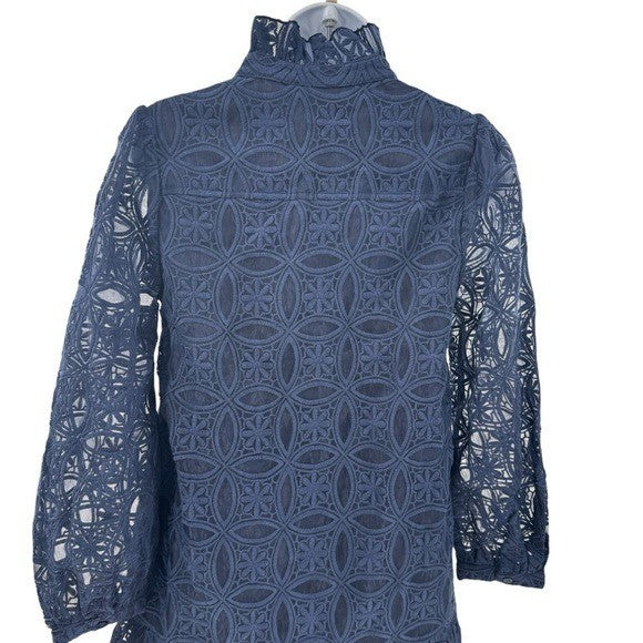 Tuckernuck NEW Navy Organza Lace Formal Palmerston Long Sleeve Mini Dress XS