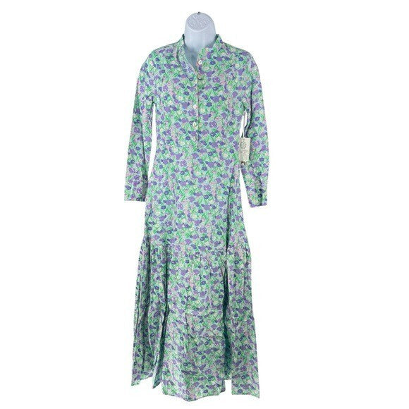 Hyacinth House NEW Aqua Bellflower Multi Floral Long Sleeve Maxi Dress Size XS