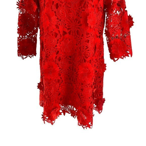 Tuckernuck | NEW Red Guipure Lace Daphne Three-quarter Sleeve Mini Dress Size XS