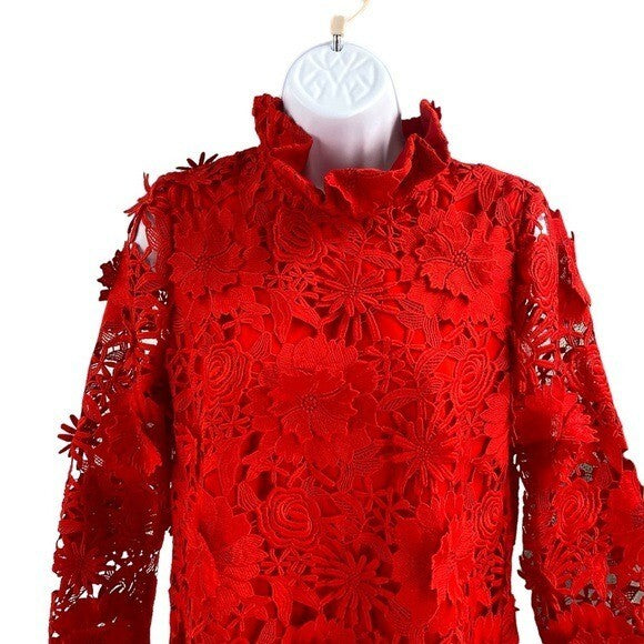 Tuckernuck | NEW Red Guipure Lace Daphne Three-quarter Sleeve Mini Dress Size XS