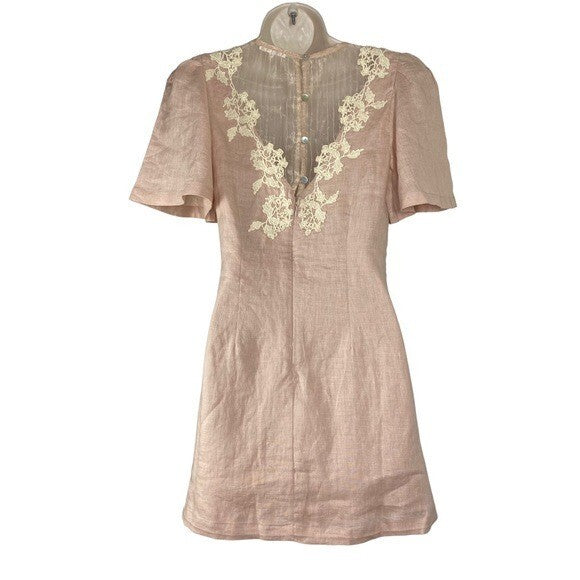 Tularosa | NEW Levy Embroidered Linen Puff Sleeve Mini Dress in Natural Size XS