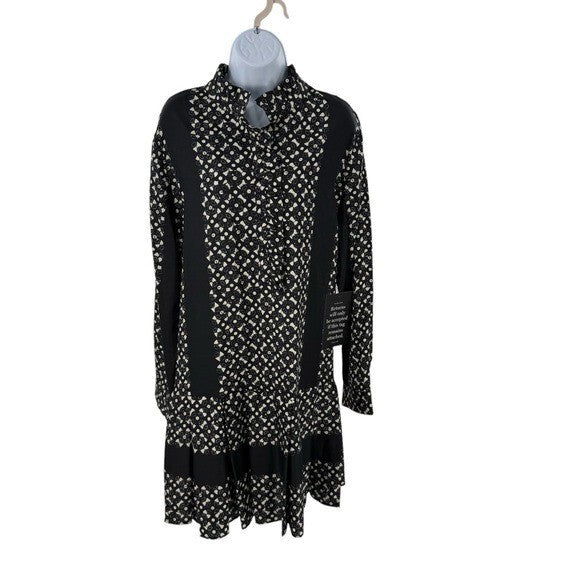 Tuckernuck NEW Black Geo Tate Tencel Long Sleeve Drop Waist Mini Dress Size XXL