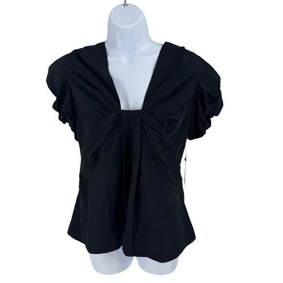 Hyacinth House NEW Black Aubrey Puff Sleeve V Neck Blouse Top Size S
