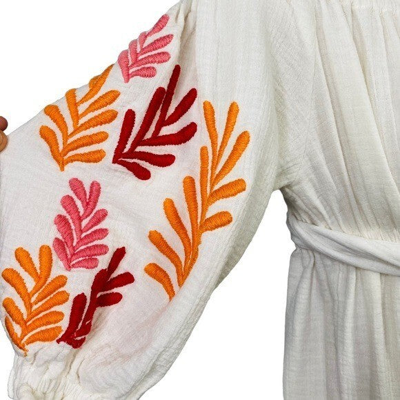 Sundress | Poly Dress in Tulum White & Mix Red Embroideries Size M/L