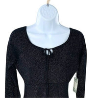 Hyacinth House NEW Black Metallic Long Sleeve Selena Knit Mini Dress Size XXS