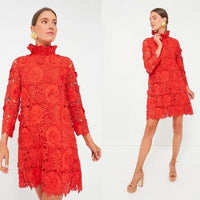 Tuckernuck | NEW Red Guipure Lace Daphne Three-quarter Sleeve Mini Dress Size XS