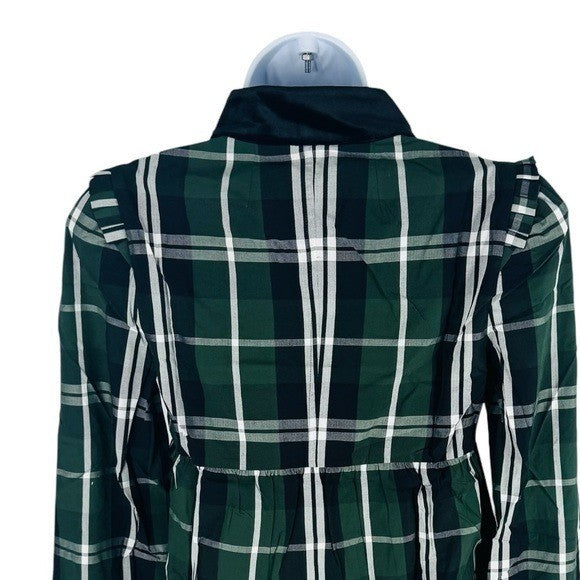 Tuckernuck NEW Green Tartan Plaid Velvet Trim Bristol Blouse Top Size XS