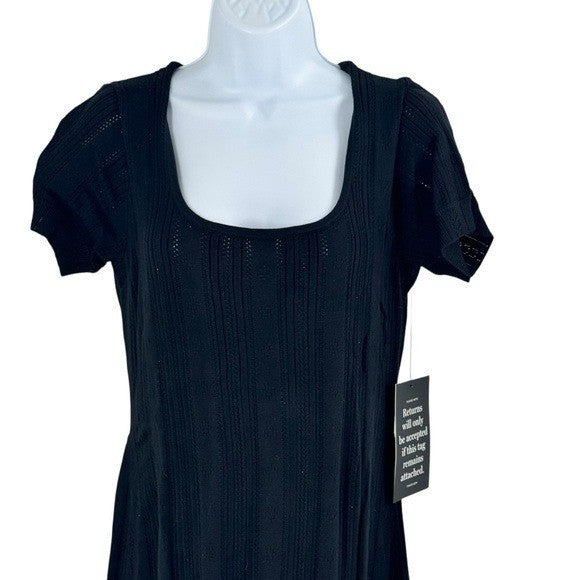 Tuckernuck NEW Black Pointelle Scoop Neck A Line Knit Ryder Maxi Dress Size M