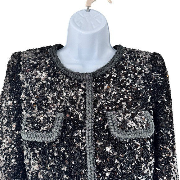 Self-Portrait NEW Black Sequin Cropped Evening Cocktail Party Jacket Size 0 XS