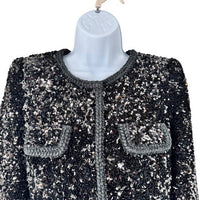 Self-Portrait NEW Black Sequin Cropped Evening Cocktail Party Jacket Size 0 XS