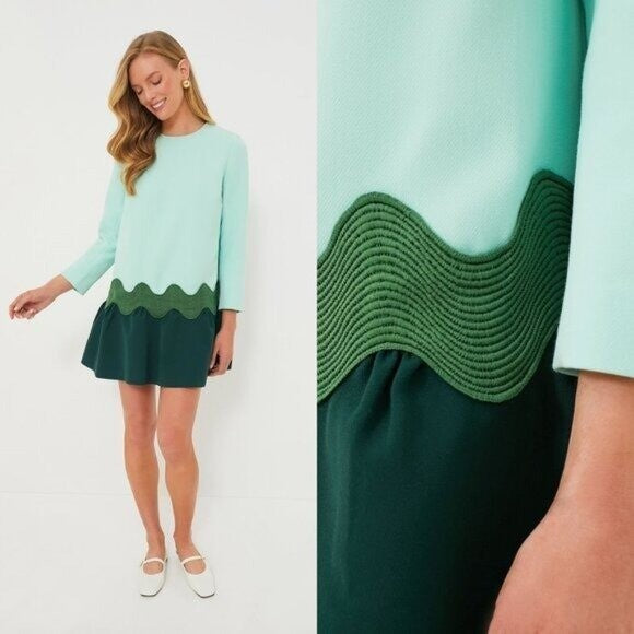 Tuckernuck NEW Sea Grove Pierce Long Sleeve Drop Waist A Line Mini Dress Size L