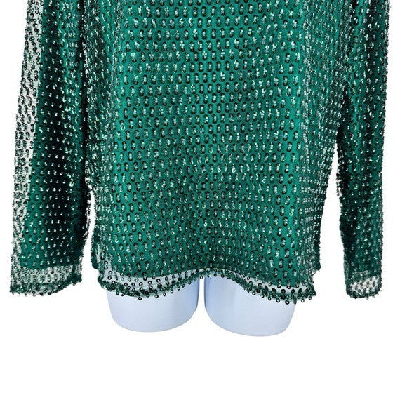 Tuckernuck NEW Hyacinth House Green Sequin Mesh Gemma Blouse Top Size XS
