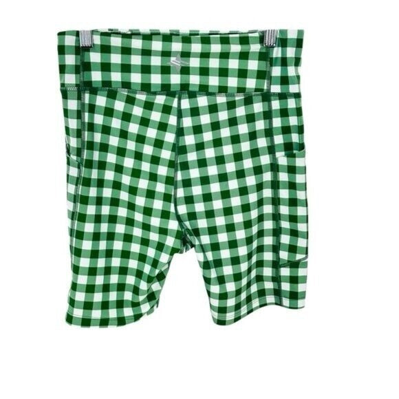 Tuckernuck NEW Sport Trellis Gingham Green White Biker Athletic 6" Shorts Size M