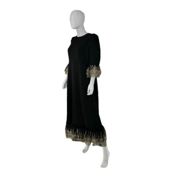 Pomander Place NEW Black Lillith Gold Lace Formal Maxi Dress Size XS