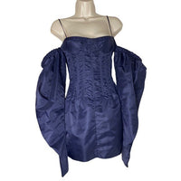 LaQuan Smith Off the Shoulder Formal Puff Sleeve Mini Dress in Navy Size S NEW