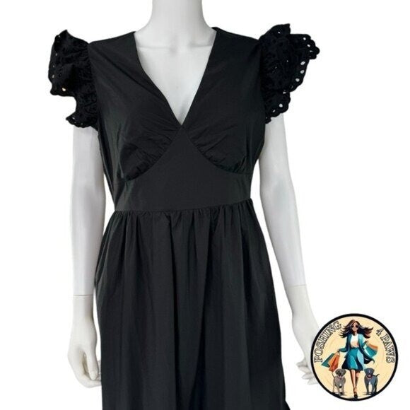 Hyacinth House NEW Black Eyelet Marshall V Neck Classic Midi Dress Size XXS