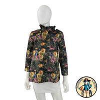 Tuckernuck NEW Midnight Primrose Jacquard Preppy Floral Bow Blouse Size Small