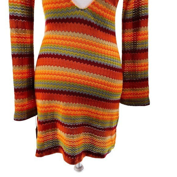 Only Hearts NEW Kingston Bell Sleeve Crochet Mini Dress in Orange Multi Size XS