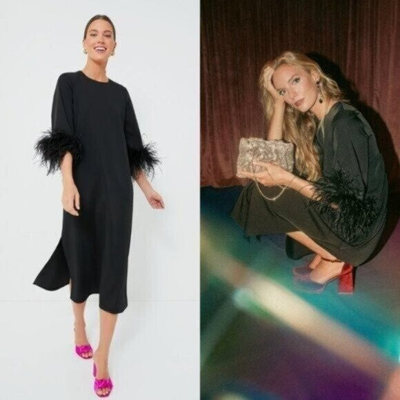 Tuckernuck NEW Black Feather Jamie Formal 3/4 Sleeve Maxi Dress Size XS