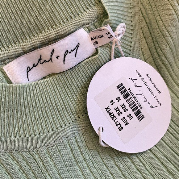 Petal and Pup NEW Milleri Knit Bodycon Open Back Dress in Sage Green Size 10