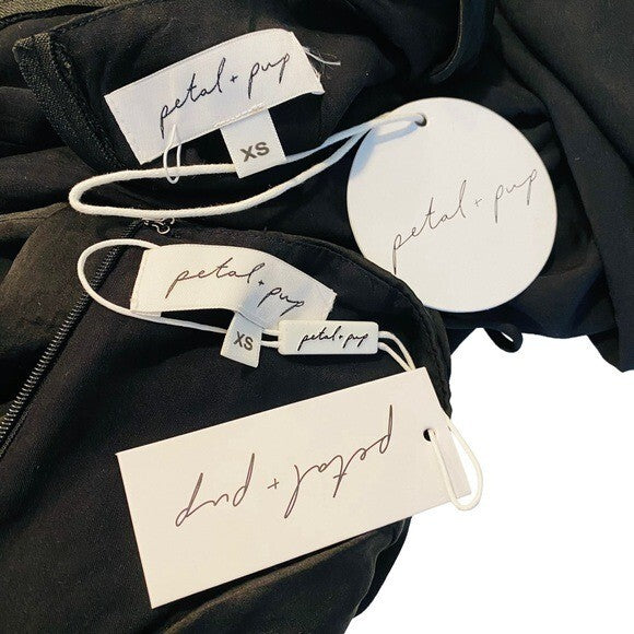 Petal & Pup NEW Sienna Satin Formal Black Midi Dress Matching Set Size XS