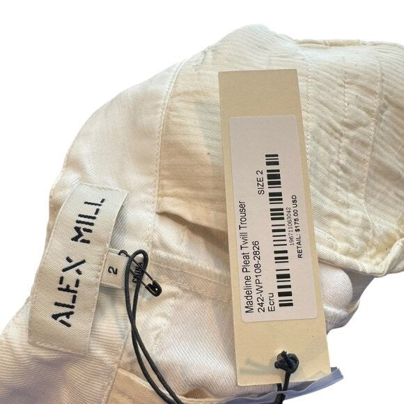 Alex Mill NEW Madeline Cream Pleat Twill Linen Blend Wide Leg Trouser Size 2