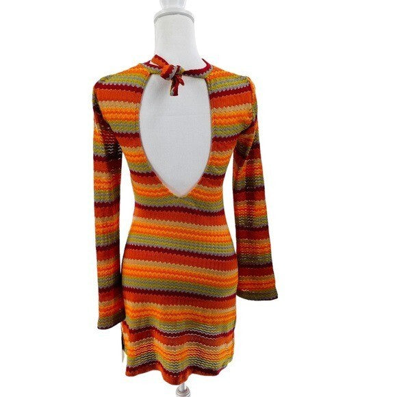 Only Hearts NEW Kingston Bell Sleeve Crochet Mini Dress in Orange Multi Size XS