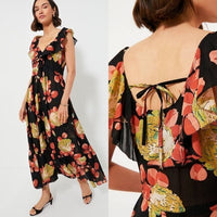 The Great NEW Cabbage Rose Print The Geranium Dress Black Floral Maxi Dress L