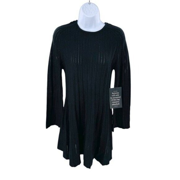 Pomander Place NEW Black Adi Long Belle Sleeve Ribbed Knit Mini Dress Size XS
