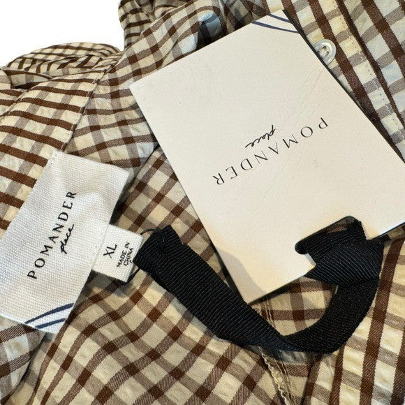Pomander Place NEW Brown Gingham Seersucker Zacara Maxi Dress Size XL
