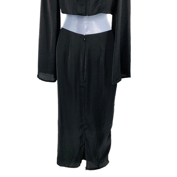 Petal & Pup NEW Sienna Satin Formal Black Midi Dress Matching Set Size XS