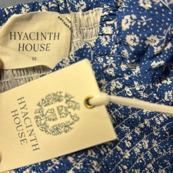 Hyacinth House NEW Blue Micro Floral Smocked Short Sleeve Mini Dress Size XS